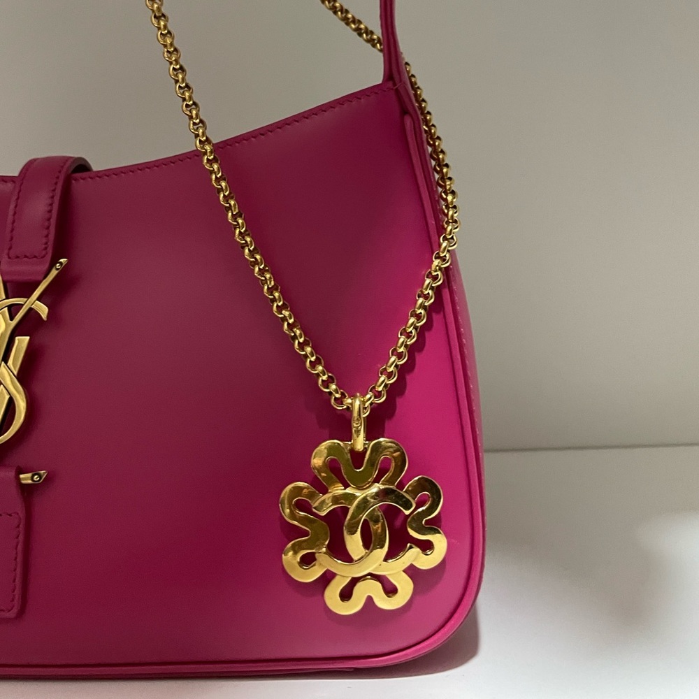 Vintage Chanel Necklace Circa 1995 Spring Flower Long CC Logo Yellow Gold Tone